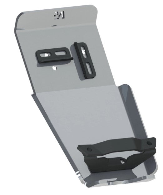 Reverse side of an aluminum protection ski with bindings