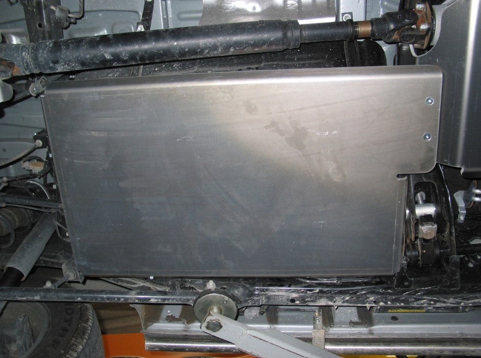 bottom view of a vehicle protected by a metal plate