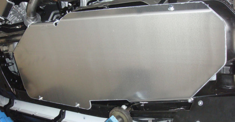 aluminium shielding attached to the underside of a vehicle to protect