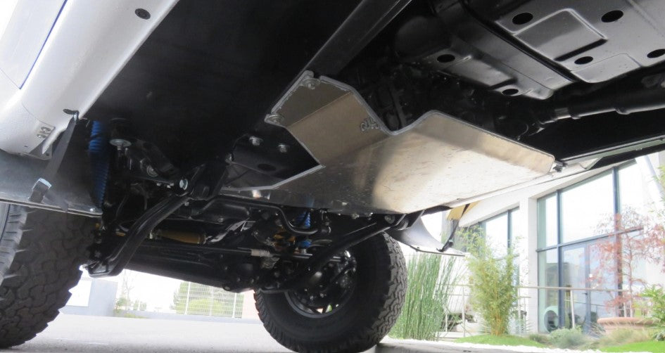 aluminium skid attached to the underside of a vehicle to protect