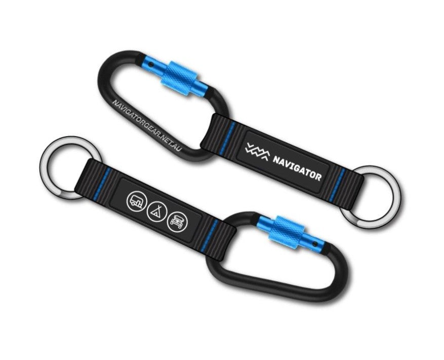 Two carabiners with blue hook navigator