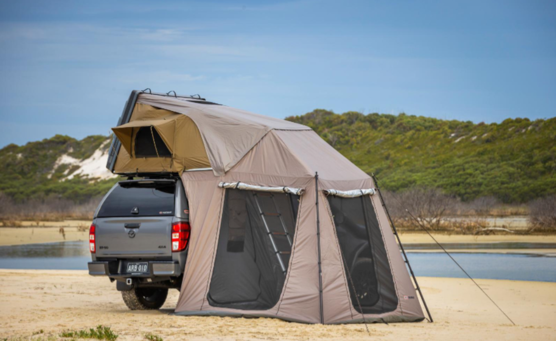 4X4 vehicle with roof tent and tender