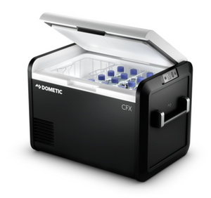 Dometic cfx cooler with side opening shown on white background