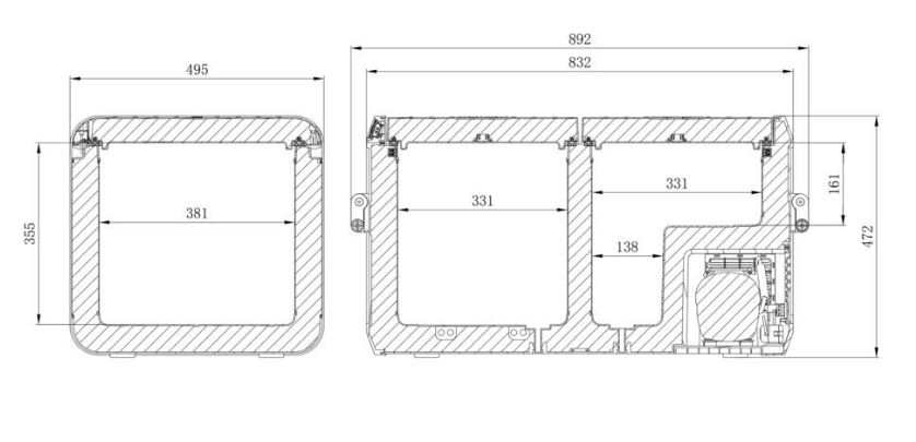 dometic refrigerator drawing on white background with dimensions