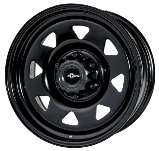 black steel rim on white background with logo GOSS