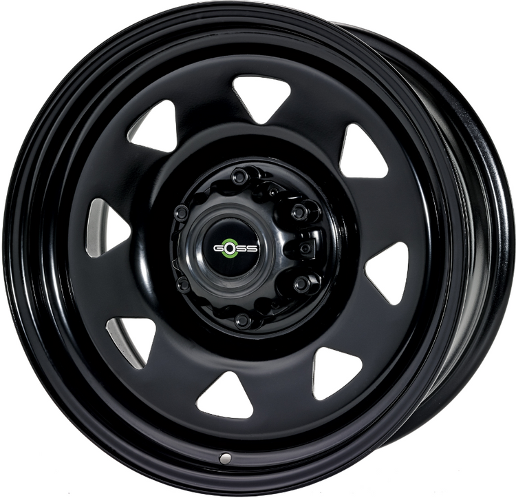 Black triangular wheel GOSS for 4x4 vehicles shown on white background