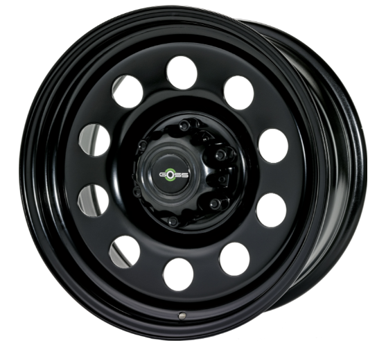 steel rim for vehicle shown on white background with holes inside
