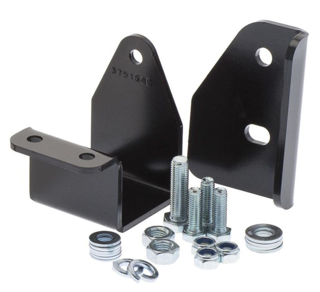 Two black metal parts with screws and bolts