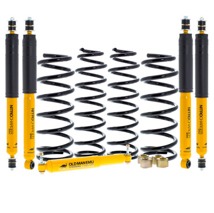 4 shocks and 4 springs yellow and black brand OME old man emu