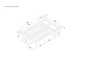 Unfolded L-shaped comb bed with dimensions