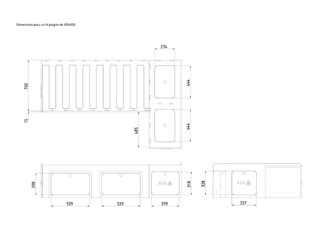 Dimensional drawing of all L-bed dimensions