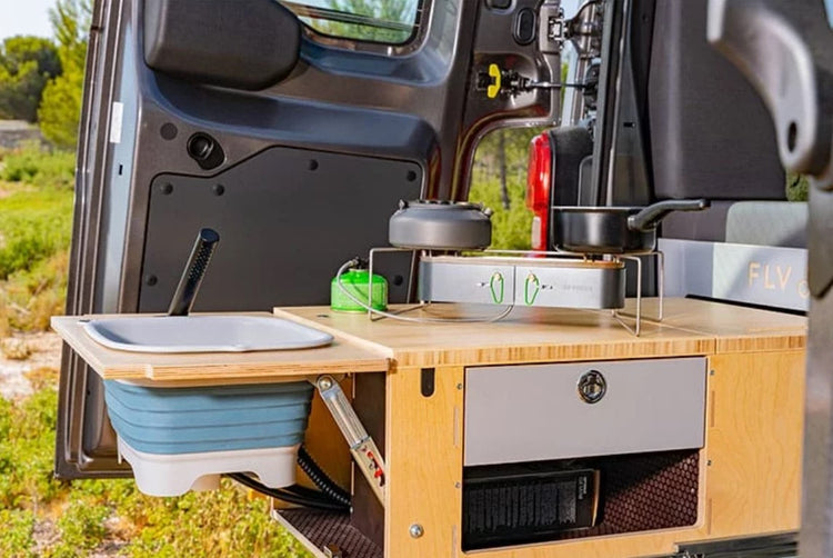 FLV kitchen space in a van