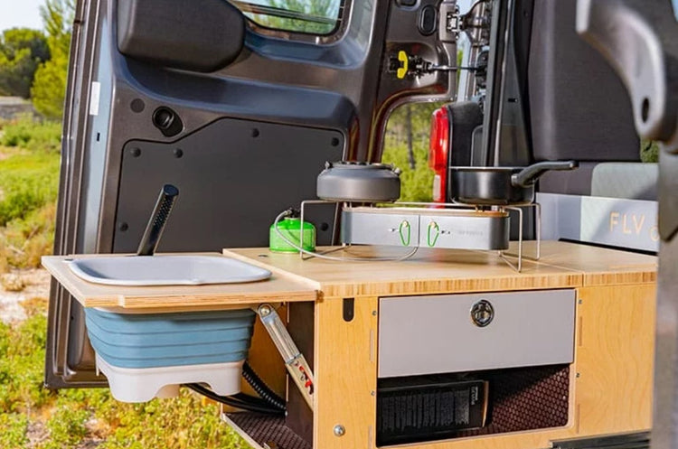 kitchen area at the rear of a VAN