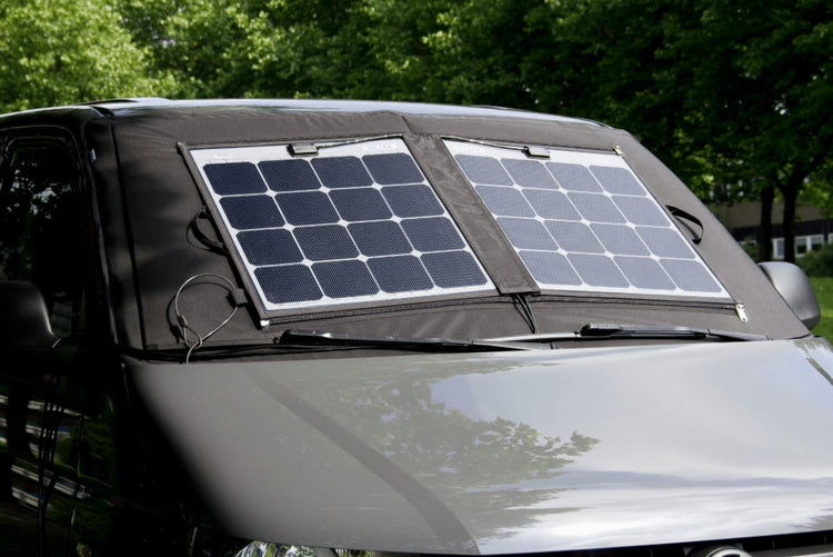 volkswagen windscreen covered with solar panels 
