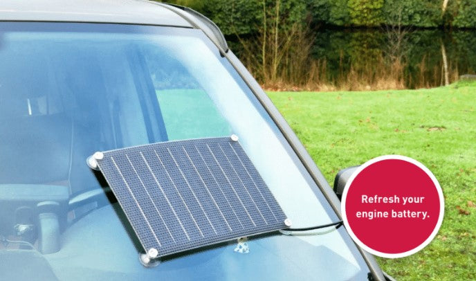 solar battery charging on a vehicle windscreen