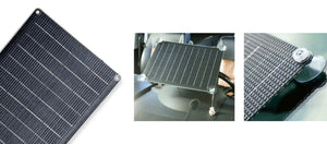 windshield-mounted solar panel in 3 images