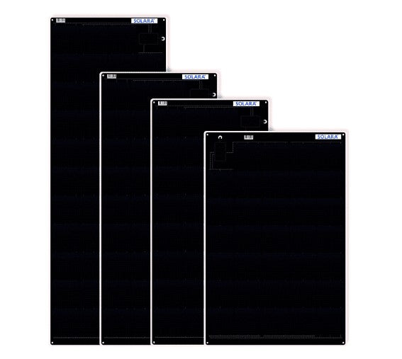 4 black solar panels on white background by Solara