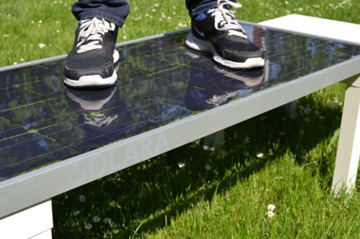 Solar panel with a person on it in the grass