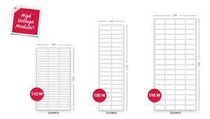 drawing of the three ecolux HV panels by solara 110 100 and 190W