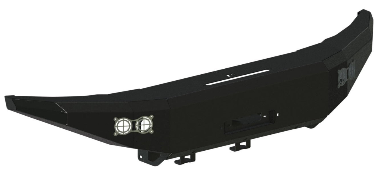 black steel bumper with white background and two LED slots