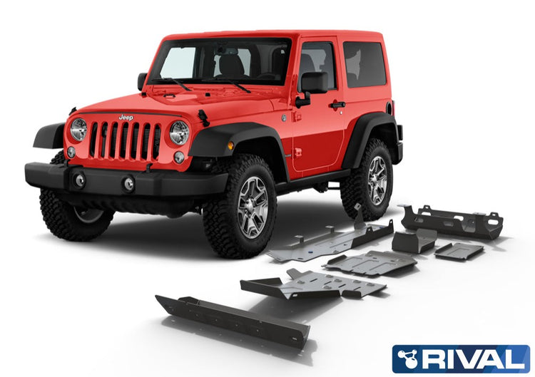 jeep wranglerr jk red with rival ground shields