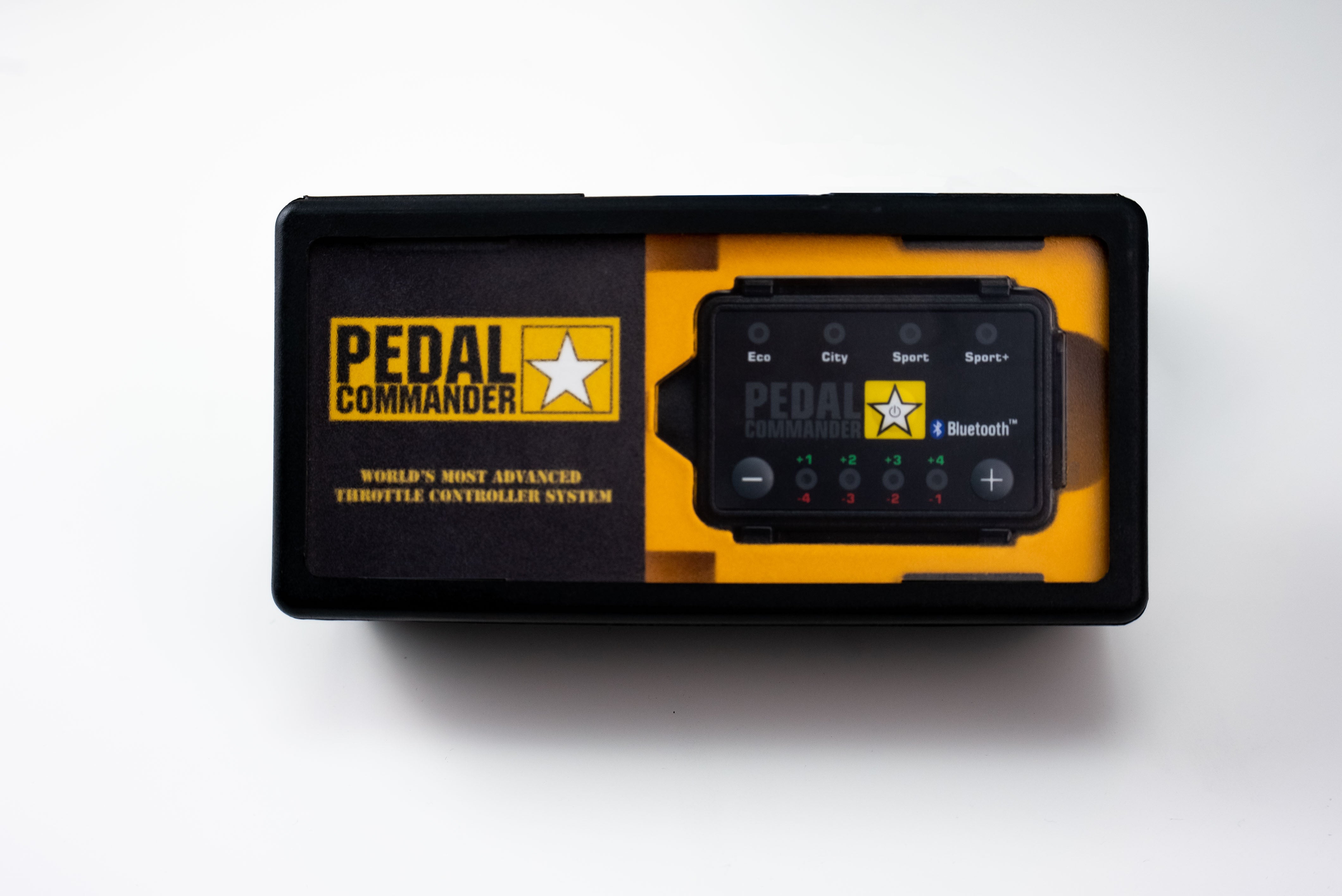 black and yellow pedal commander packaging with box inside