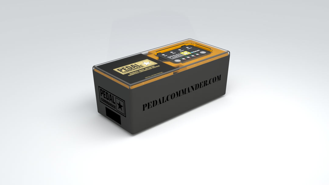 box pedal commander black on white background with website