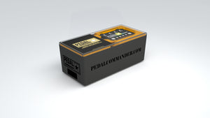 box pedal commander black on white background with website