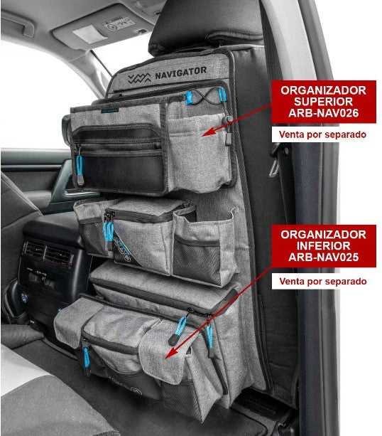 storage units mounted behind the passenger seat of a car
