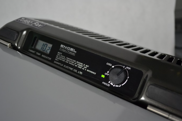 temperature control knob of an Engel fridge with a digital display