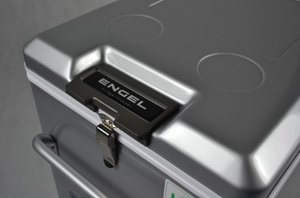 front view of an engel fridge with a metal fastener 