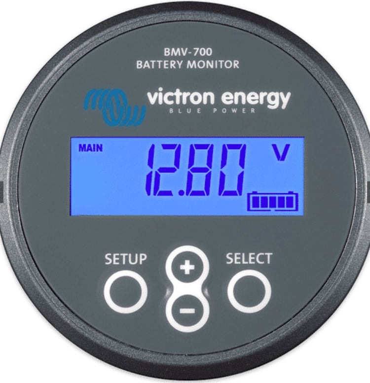 victron energy round case displaying 12.8v