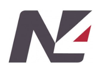 LOGO N4: large grey N with a red triangle on a white background