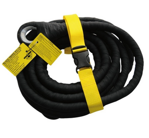black kinetic traction strap rolled up and closed with a yellow strap