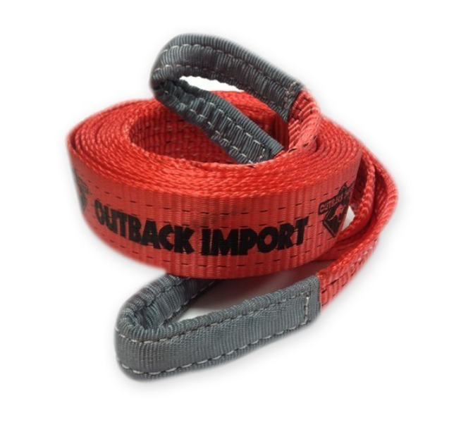 red traction strap with grey ends wrapped on a white background