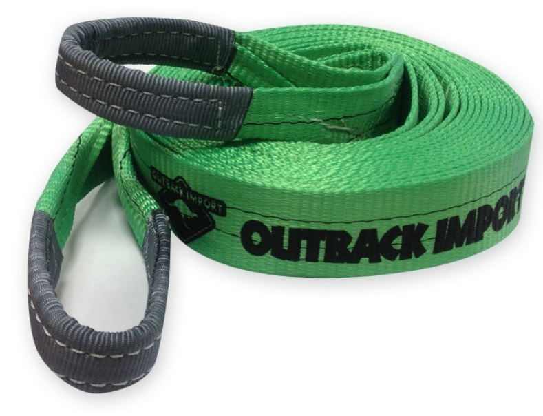 green traction strap with grey ends wrapped in front of a white background