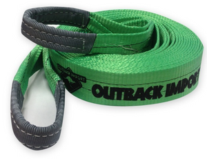 green traction strap with grey ends wrapped in front of a white background