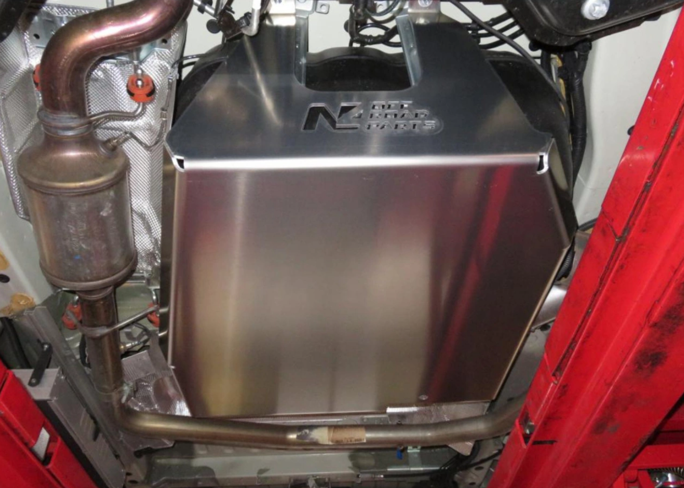view from underneath a vehicle with an N4 aluminum armor mounted