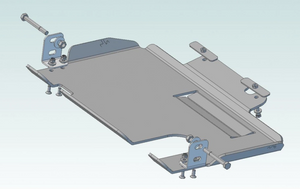 3d drawing of a protective ski with a view of bindings and screws