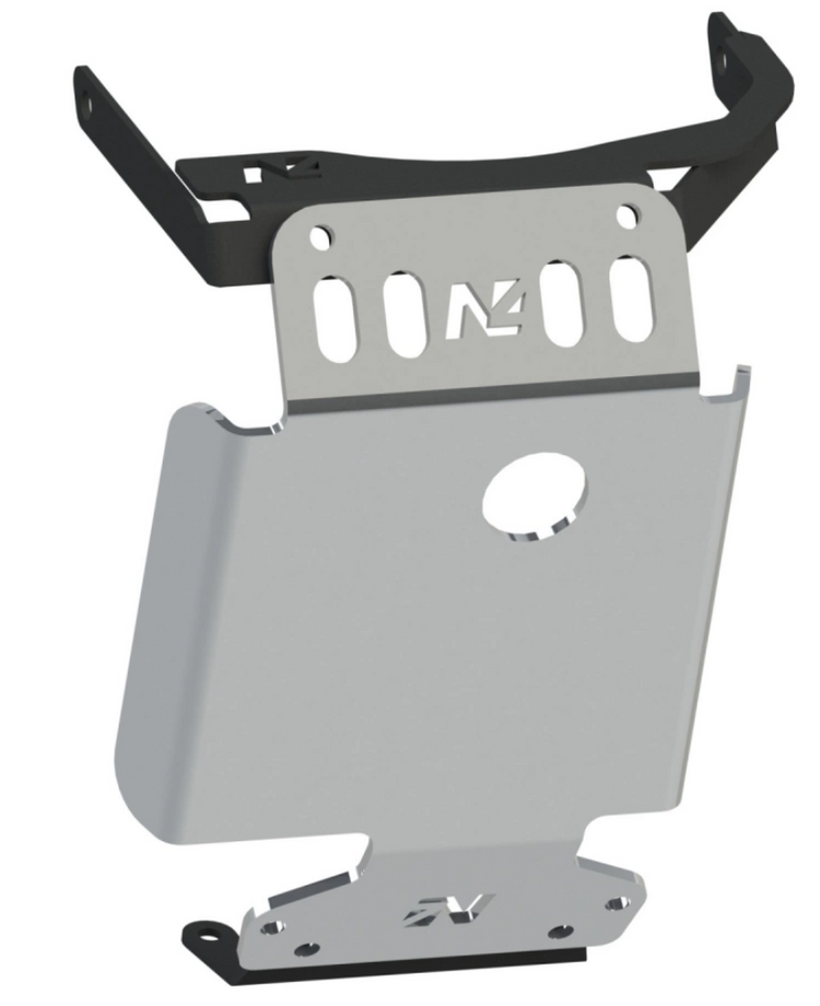 N4 offroad protective ski with holes in the center, shown on white background