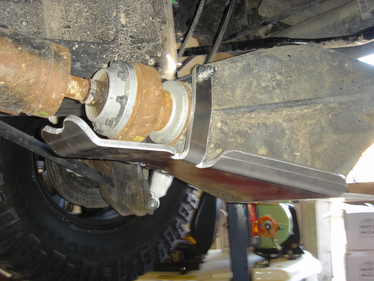 view of a rear axle guard mounted on a vehicle