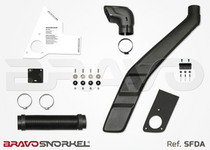 exploded view of a black snorkel bravo snorkel and its components