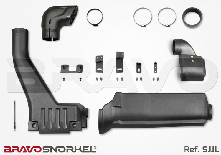 Black snorkel disassembled in exploded view Bravo brand