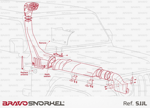 plan of assembly of a red snorkel on a jeep SJJL of mark bravo