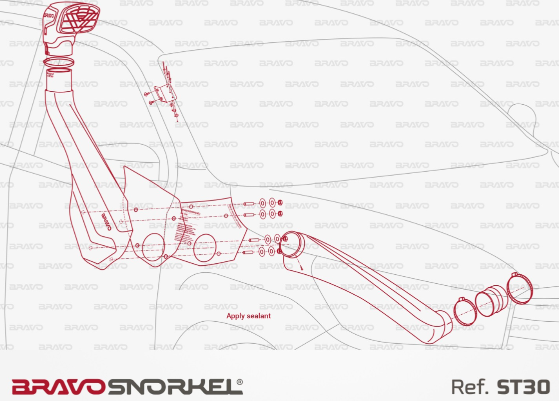 cutting plan of a red snorkel on a vehicle plan