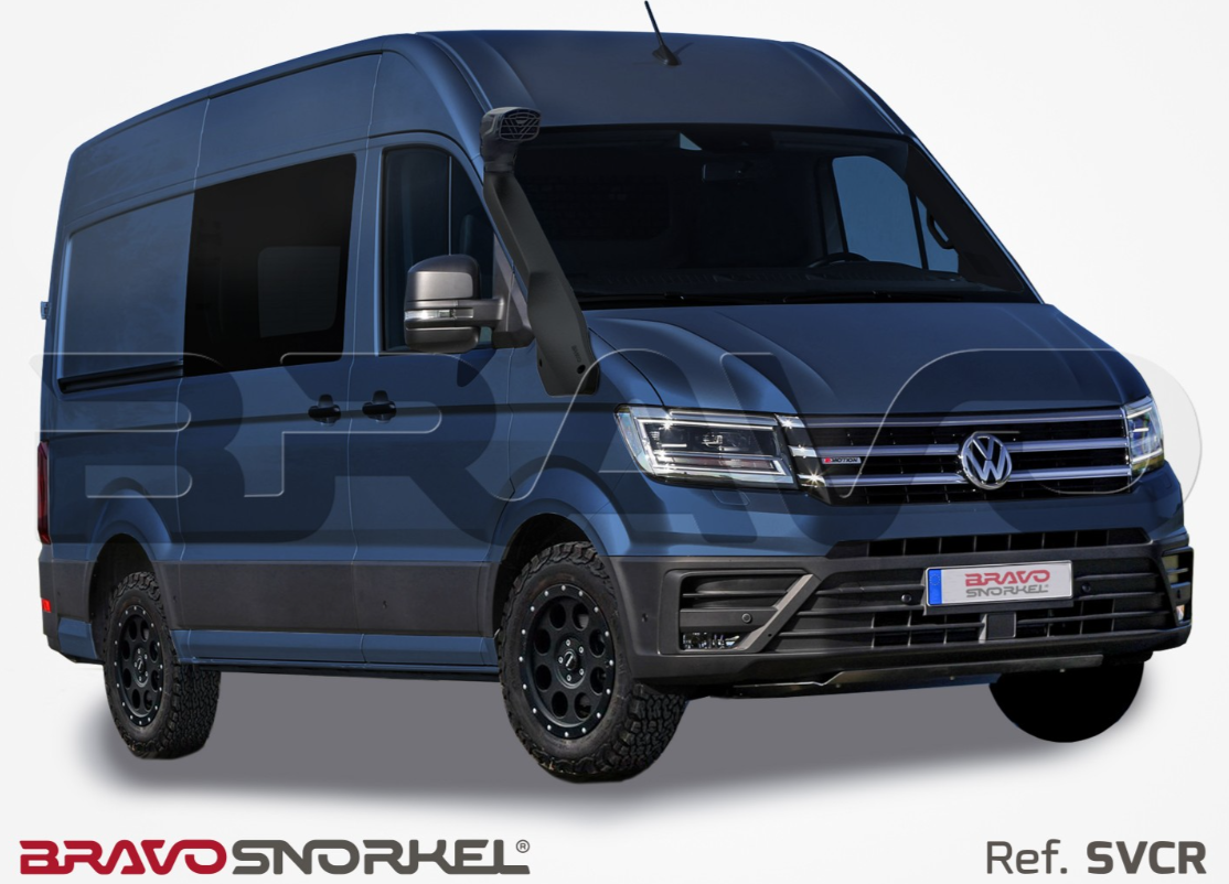 volkswagen crafter blue SVCR with a black snorkel and a bravo plate