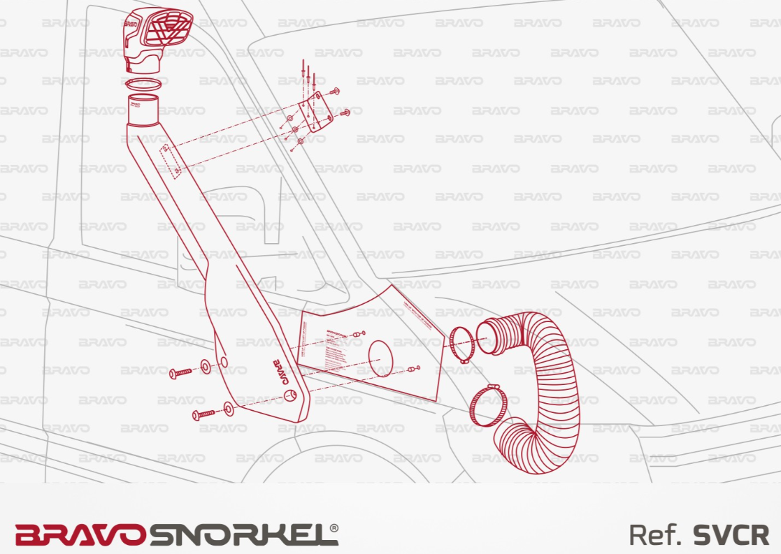 red mounting plan of a reference snorkel SVCR