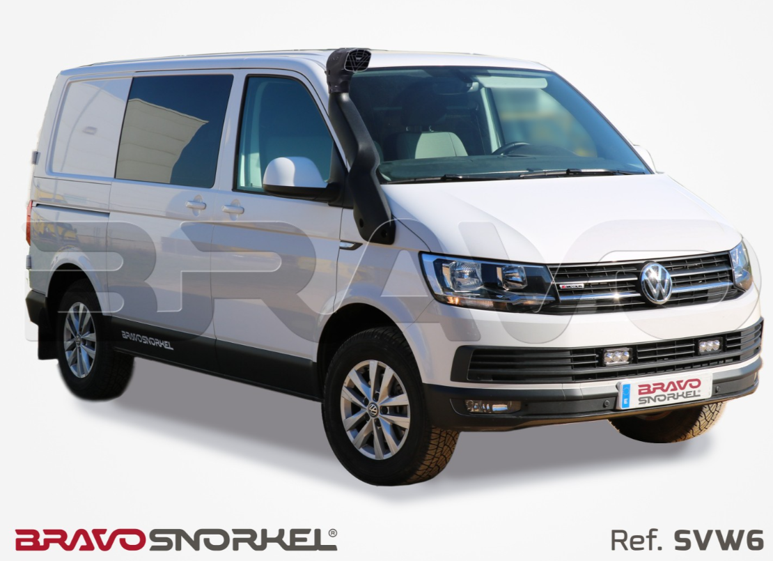 Volkswagen T5 with a black snorkel and a bravo plate
