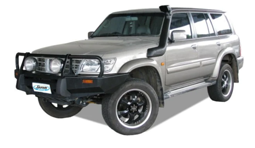 Grey Nissan Patrol with snorkel and black bumper