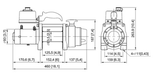 two-part come up dv 6 winch drawing with dimensions